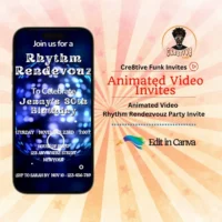 🪩 Rhythm Rendezvouz Animated Birthday Video Invite | Editable in Canva | Retro Disco Party Digital Invitation