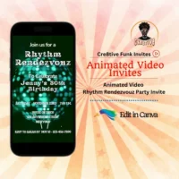 🌌 Midnight Groove Rhythm Rendezvous Animated Birthday Invite | Club Vibe Party Video | Digital Editable Canva Template