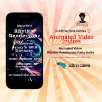 ✨Disco Drift Rhythym Rendezvous Animated Video Invite | Disco Birthday Party | Elegant Canva Editable Template
